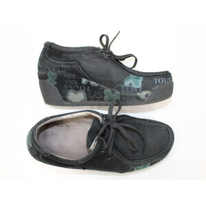 TOUS Black Leather Lace Up Shoes EU 37 US 6.5 Bounce Moccasin Wedge Rare